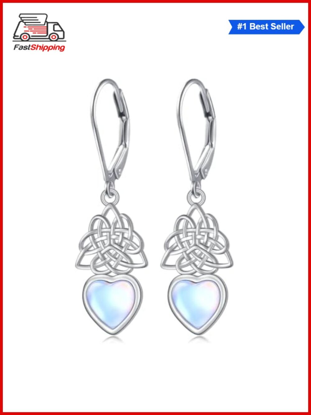 ✨ SHAOAN 925 Sterling Silver Filigree Celtic Knot Moonstone Dangle Drop